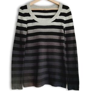 THEORY Demonte Lofty Cashmere Sweater Scoop Neck Striped Black & Gray Ombre Sz S